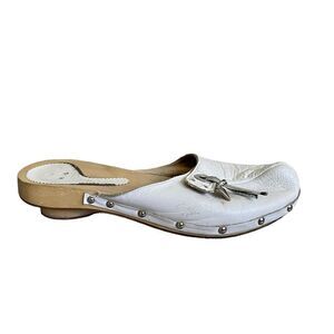 SOTTO SOPRA White Leather Mule Wooden Clog Slip On Shoes Small Heel 7.5